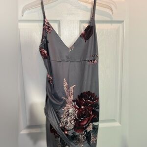 Floral Gray and Burgundy Slip Dress